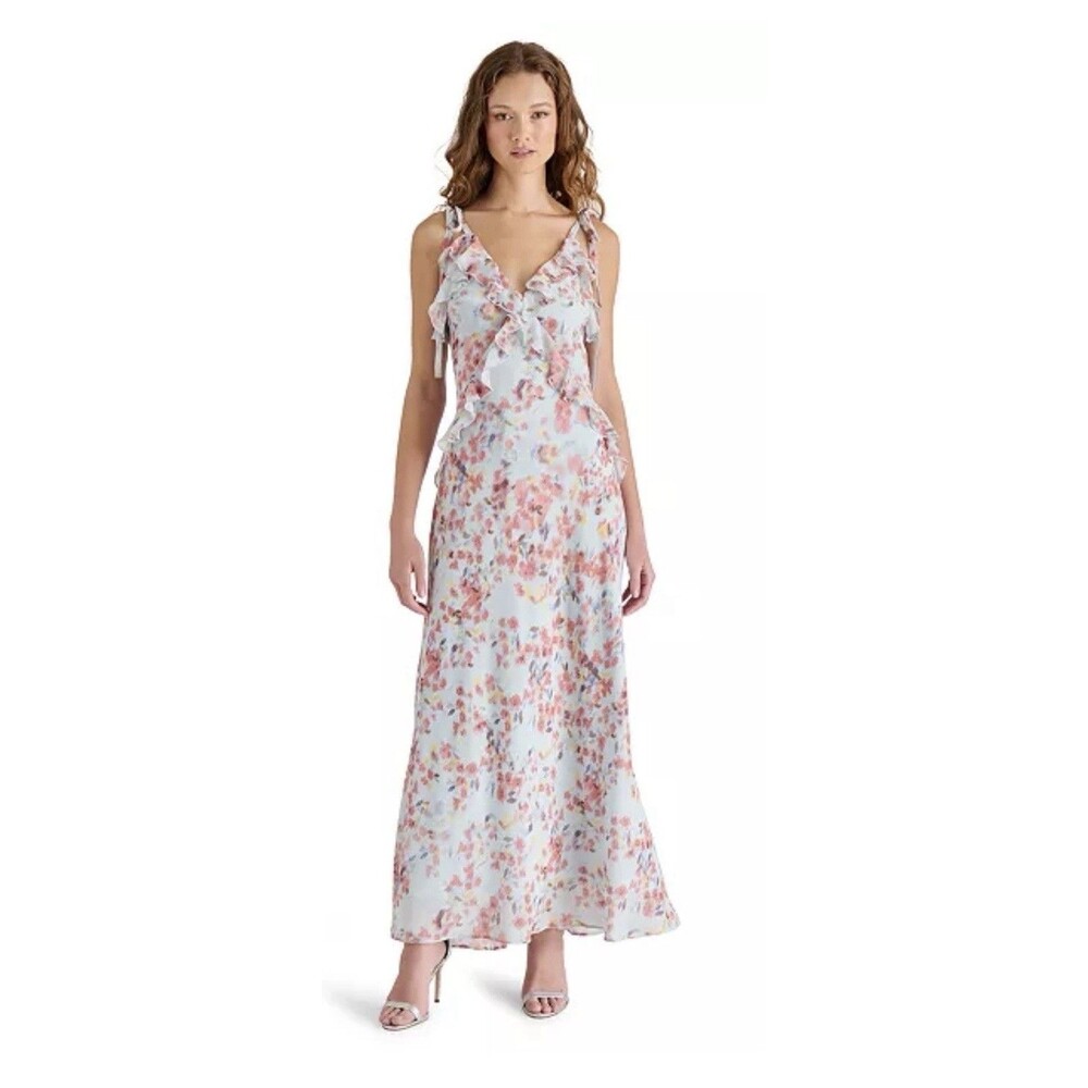 Steve Madden Women’s Adalina Maxi Dress Blue Floral Size S Boho Chic Cottagecore